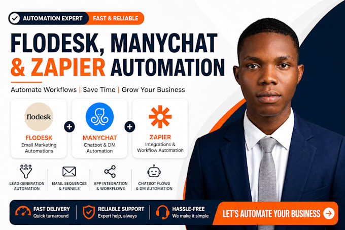 do manychat, flodesk email setup and zapier zap integration flowlu