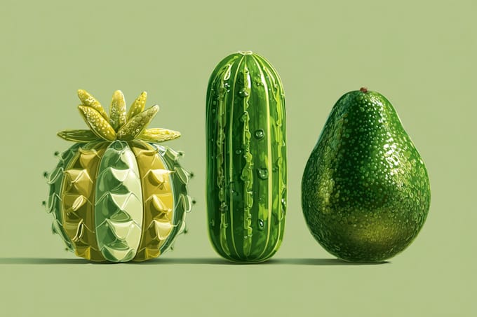 illustrate digitally realistic fruits or veggies