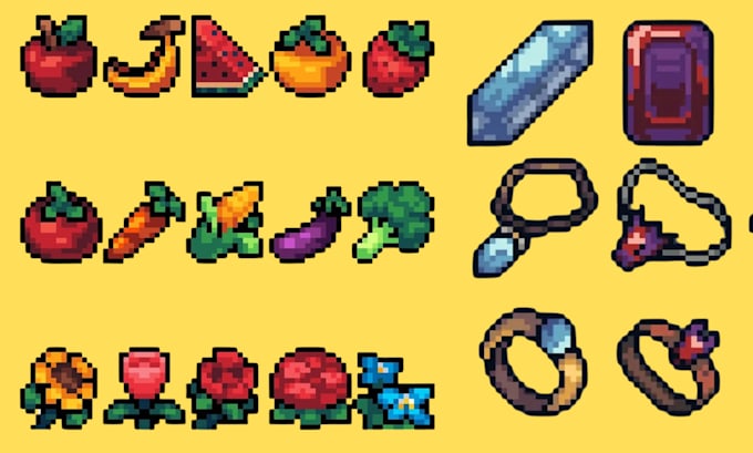 create pixel art icons, skill icon, game ui, items and game assets props