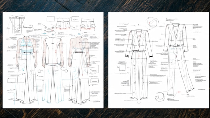 create tech pack and flat sketches for fashion design