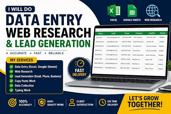 do data entry, web research and lead generation