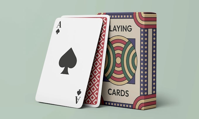 do unique playing card illustration, poker, 52 card deck card box mockup