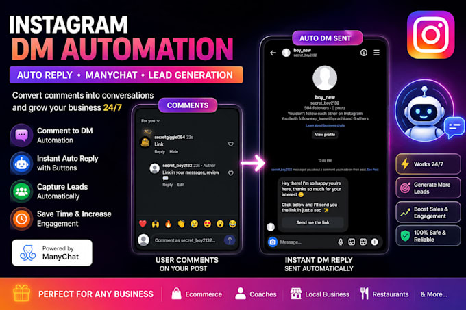 setup instagram auto dm bot using manychat for your business