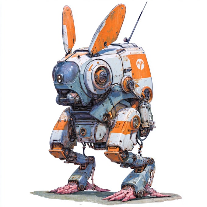 make a mecha robot art and illustration