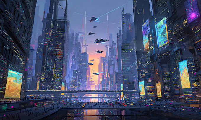 illustrate a cyberpunk scifi futuristic city