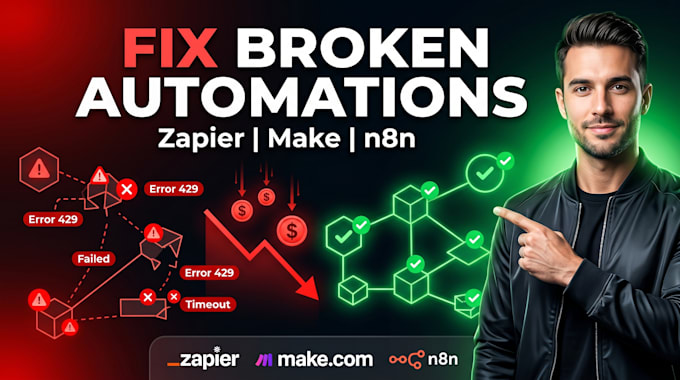 fix zapier, make com, n8n automation errors, failures, and optimize workflows