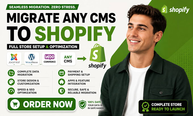 migrate joomla wordpress or any cms to shopify with full store design and setup