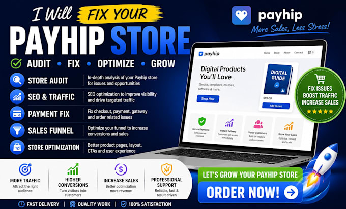 fix your payhip store traffic website seo store audit payment fix sales funnel