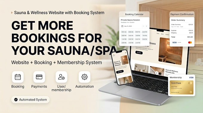 design sauna wellness website with booking funnel membership, lead system setup