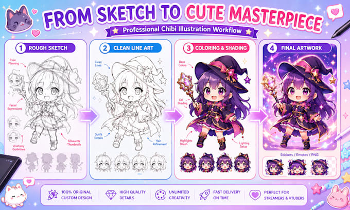 draw cute chibi character illustrations