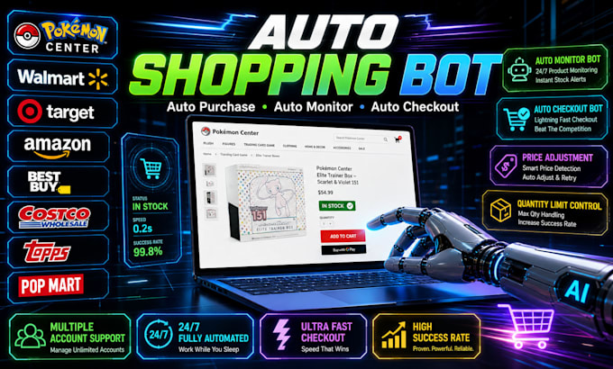 develop fast automated purchase bot pokemon items bot walmart bot target bot