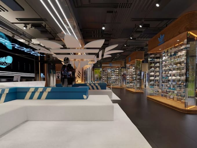create 3d retail store interior, clothing store, flagship stores, boutique shop