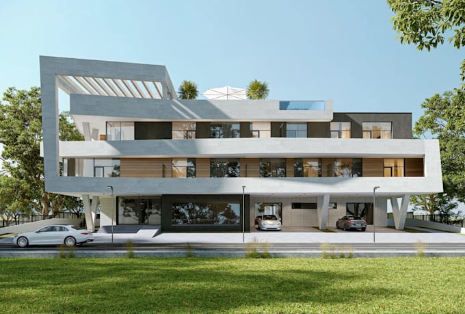 Triplex building elevation,3d condo house exterior,interior render, cgi ...