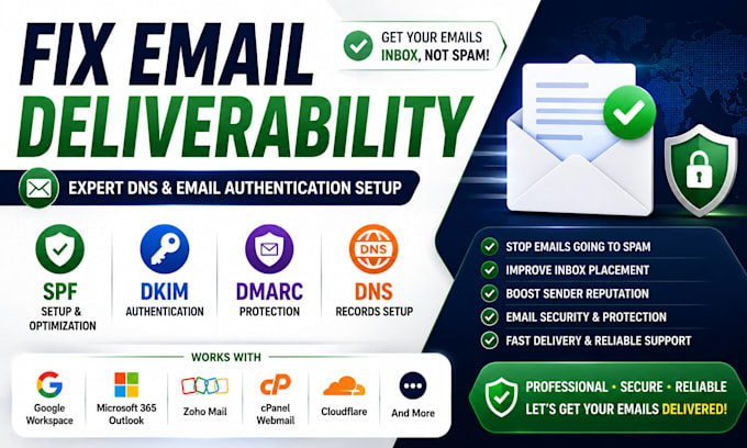 fix email going to spam, setup spf, dkim, dmarc, dns, mx records