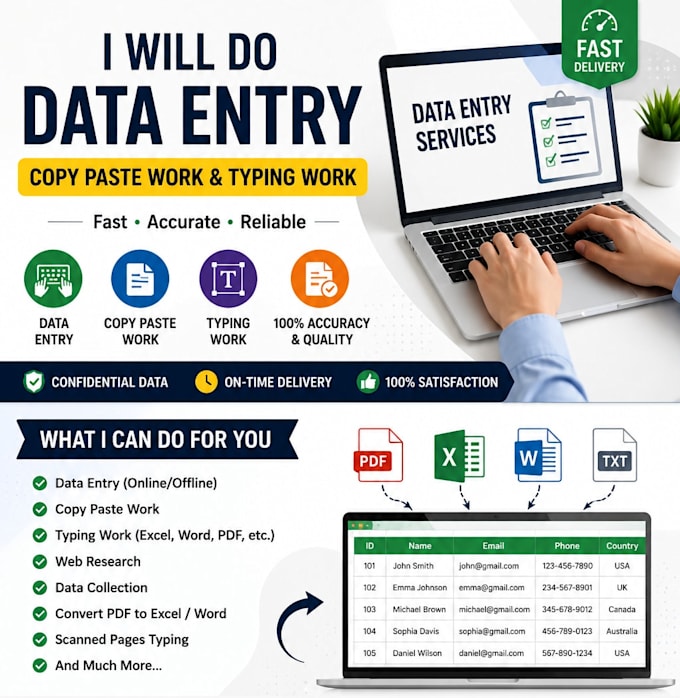 do fast and accurate data entry copy paste typing work