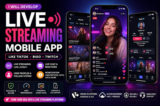 develop live streaming app, video streaming app ott app like tiktok, bigo