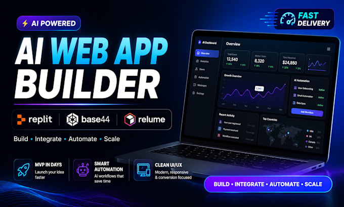 build ai website web app or saas mvp using replit, lovable, relume and base44
