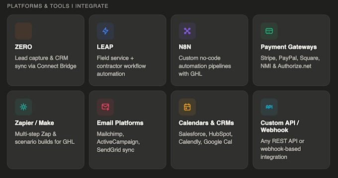 set up gohighlevel integrations, automations, and API connections