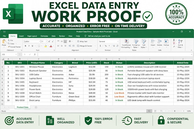 create product listing excel sheet professionally