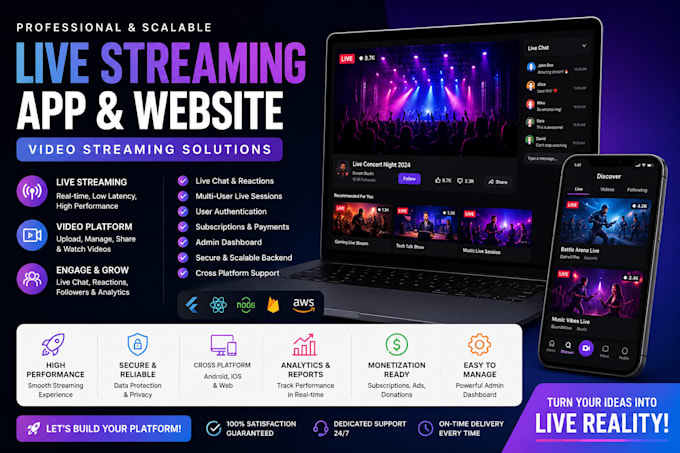 develop live streaming app live streaming website video streaming app website