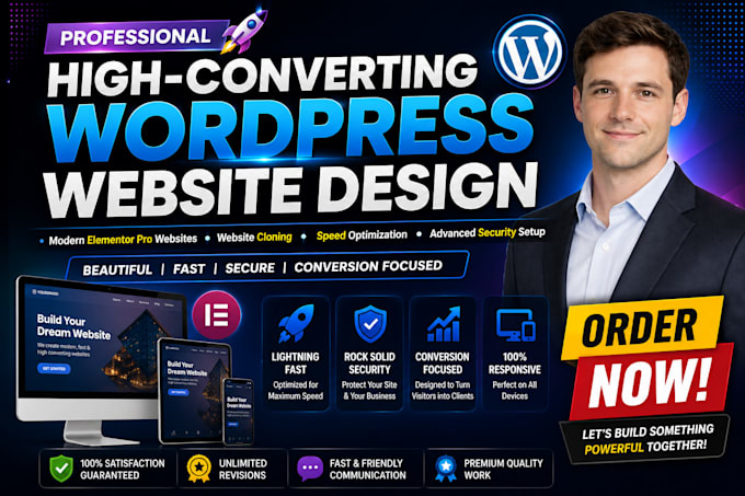 do design,clone,optimize wordpress website with elementor pro speed and security