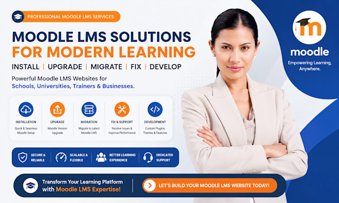 install upgrade migrate fix develop moodle lms website online learning website