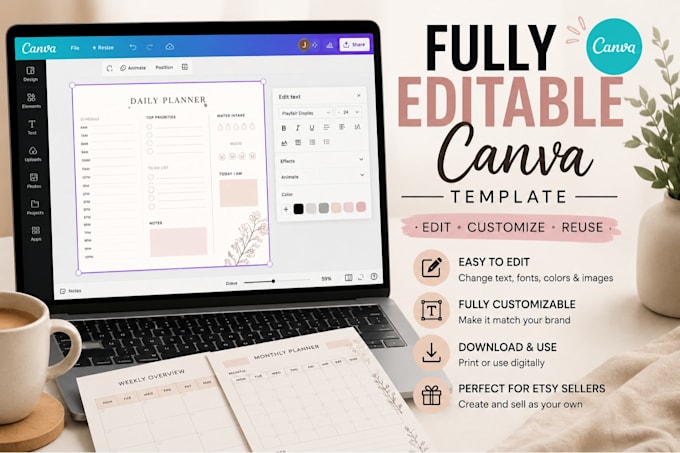 design printable planner 2026, digital planner ipad and canva template