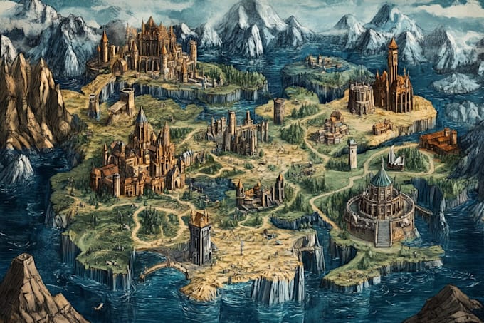 illustrate a gorgeous game fantasy dnd map