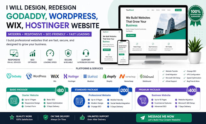 redesign godaddy website wordpress website wix hostinger website design