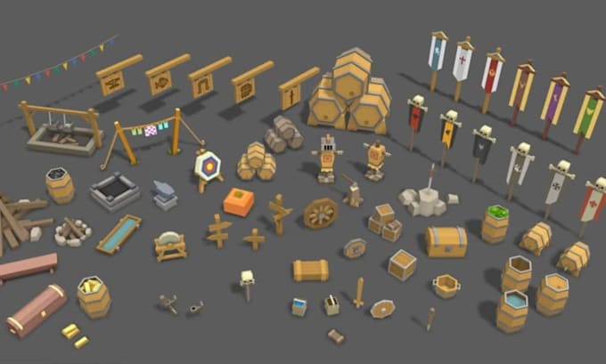 create stylized low poly game assets props or assets packs game ready