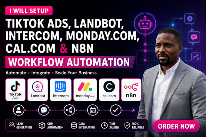 setup tiktok ads landbot intercom mondaycom calcom n8n workflow automation