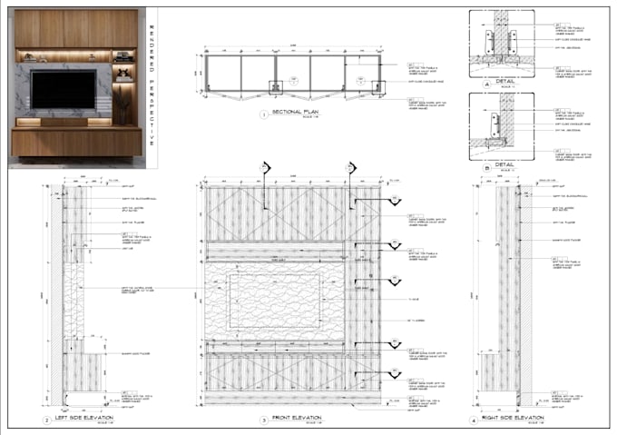 complete cutlist, elevation and assembly drawings for joinery, millwork