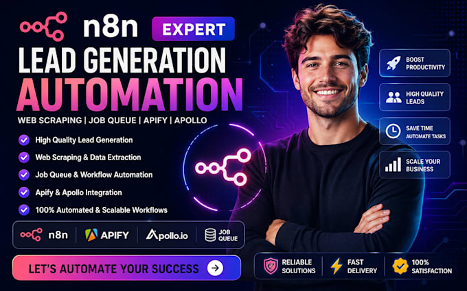 n8n lead generation automation, web scrape job queue make com zapier integration