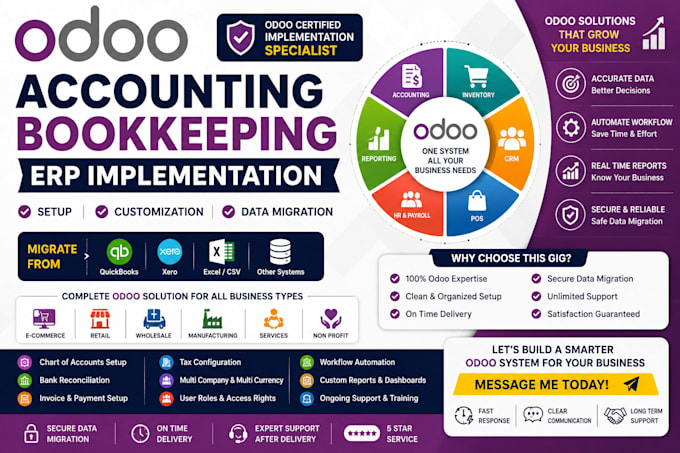 setup odoo accounting bookkeeping erp implementation for business data migration