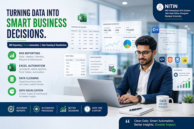 create excel dashboards, mis reports and automate data