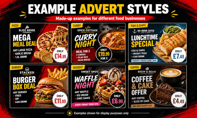 design food adverts for takeaways restaurants and cafes