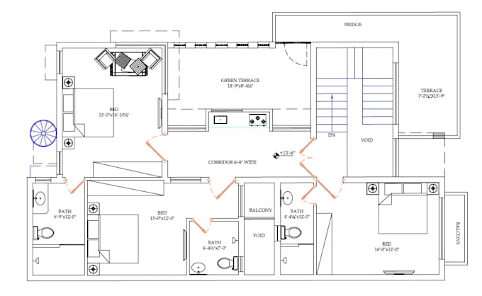draw 2d autocad floor plan house plan elevation