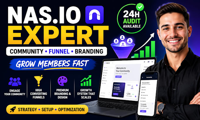 complete optimize your nasio community website, funnel branding growth system