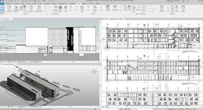 do revit bim modeling, 2d drawings, 3d modeling and rendering