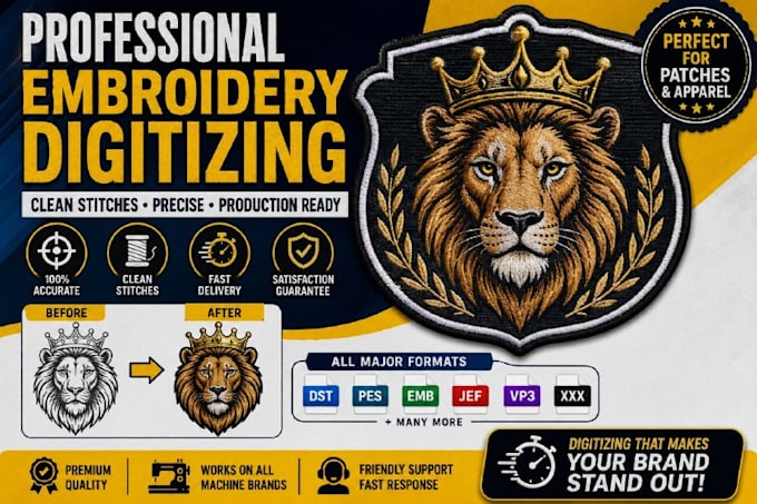 do embroidery digitizing logo and image to dst pes emb jef patch design fast