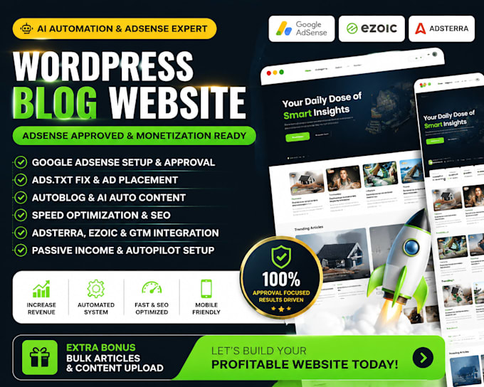 create google adsense approved design wordpress website blog monetization setup