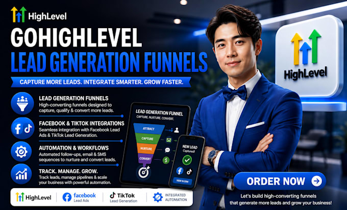setup gohighlever leads generation funnels,facebook,tiktok internations