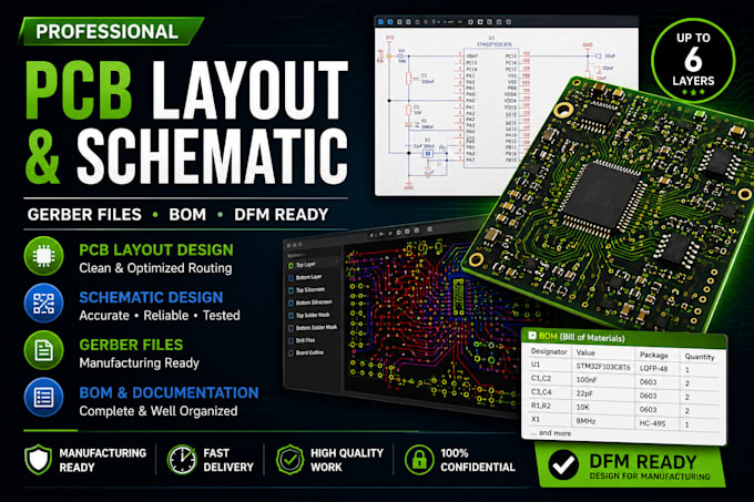 design pcb layout pcb circuit schematic pcb board and  generate gerber file