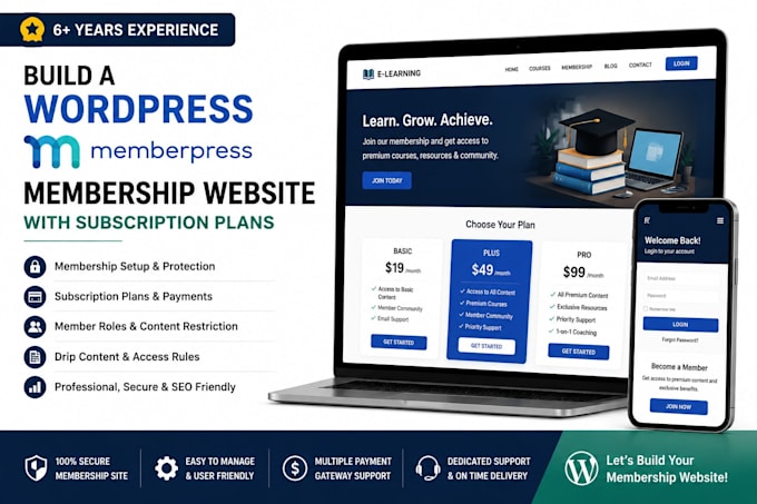 build a wordpress memberpress membership website with subscription plans