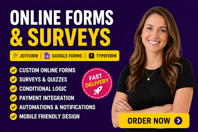 create a professional google form, typeform, jotform, cognito form, quiz for you