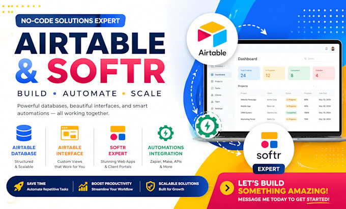 do airtable database, airtable interface, softr expert, automations integration