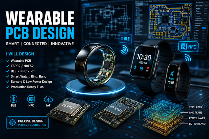 design wearable pcb esp32 nrf ble nfc smart ring watch iot sensor device