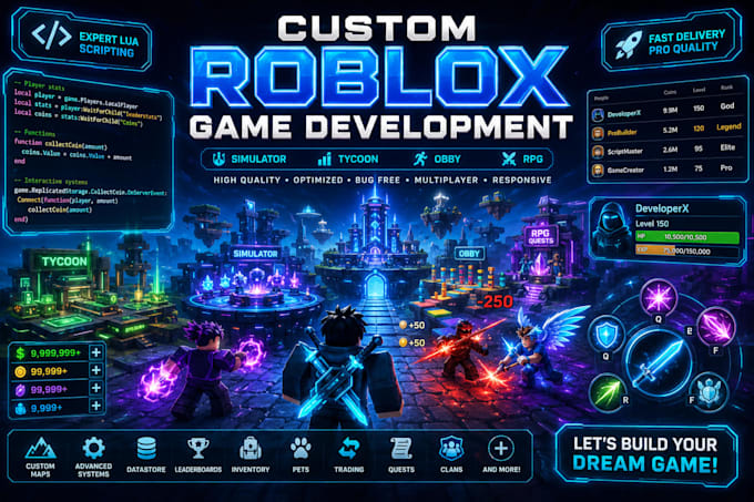 develop a custom roblox experience with lua scripting and game systems