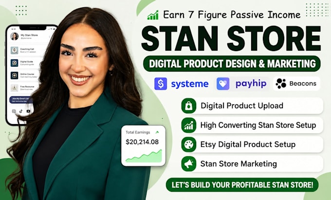setup stan store digital product, stan store marketing, digital store, payhip