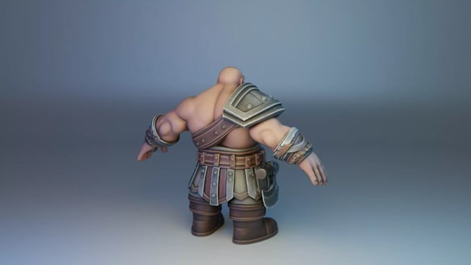 style lowpoly model, fantasy warrior, chibi art, a pose render, bald dwarf model